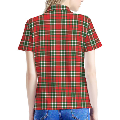 Red Green And White Tartan Pattern Print Women's Polo Shirt