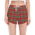 Red Green And White Tartan Pattern Print Women's Split Running Shorts