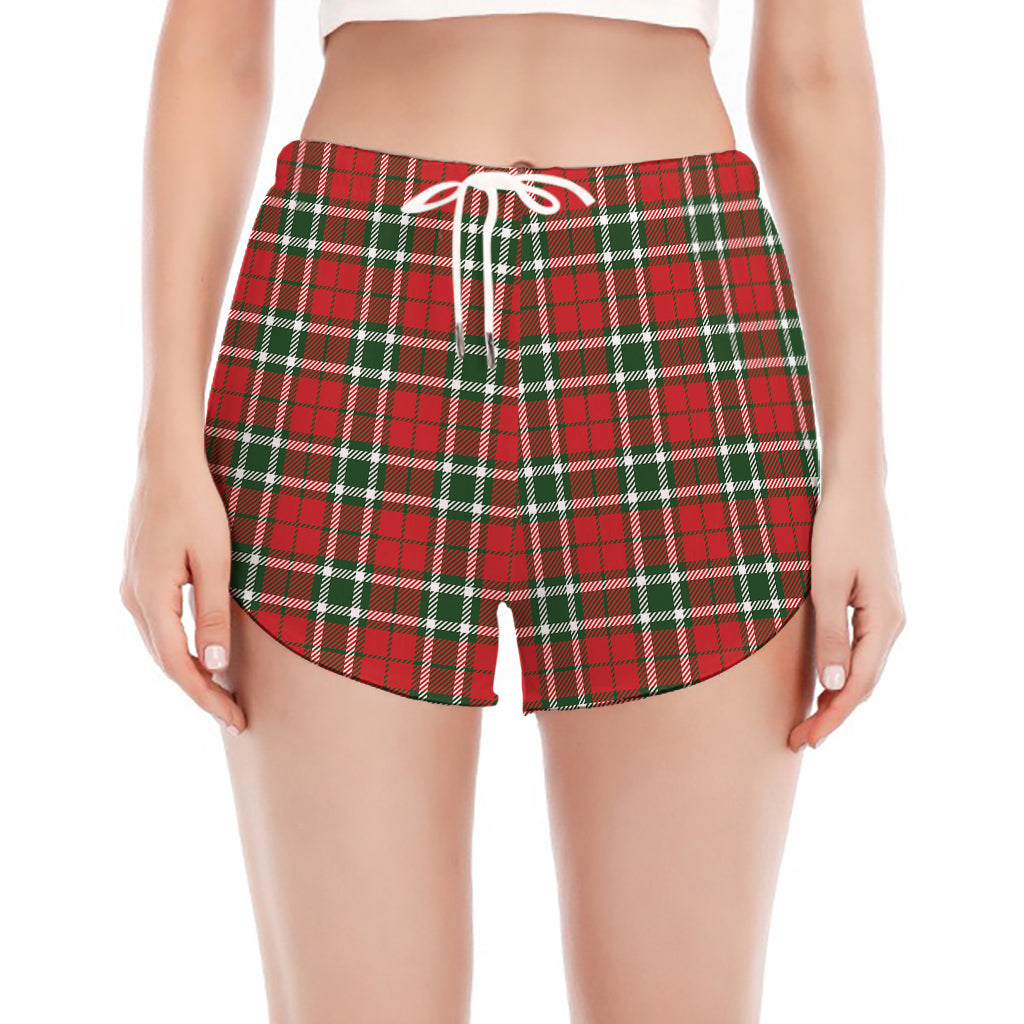 Red Green And White Tartan Pattern Print Women's Split Running Shorts
