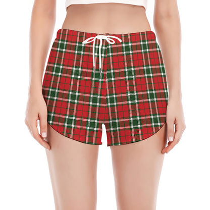 Red Green And White Tartan Pattern Print Women's Split Running Shorts