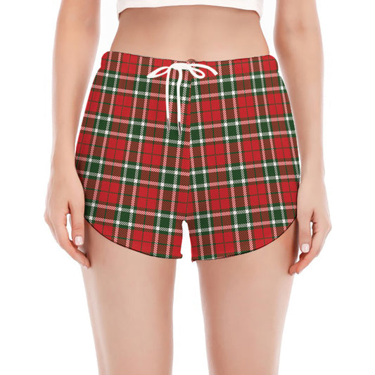 Red Green And White Tartan Pattern Print Women's Split Running Shorts