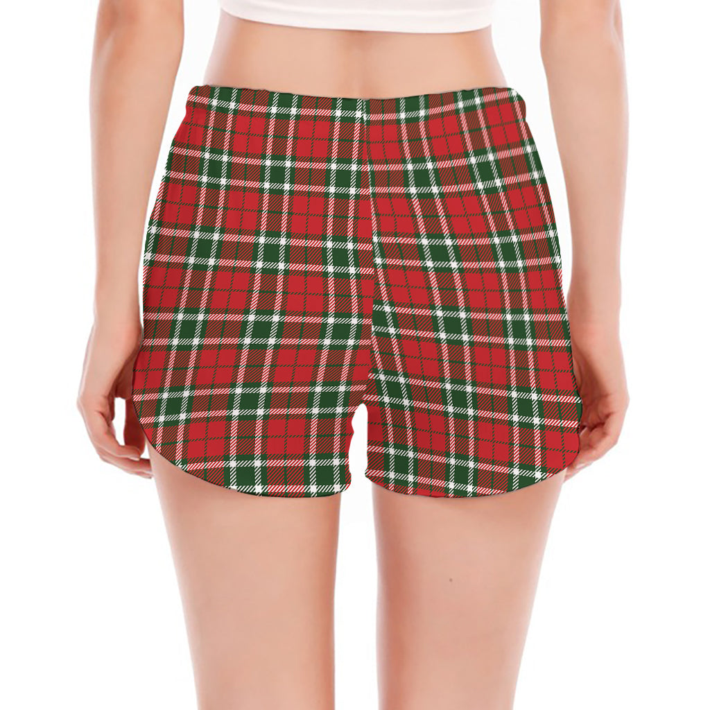 Red Green And White Tartan Pattern Print Women's Split Running Shorts
