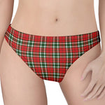 Red Green And White Tartan Pattern Print Women's Thong