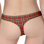 Red Green And White Tartan Pattern Print Women's Thong