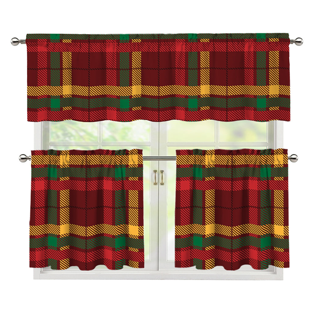 Red Green And Yellow Stewart Print 3 Piece Kitchen Curtains