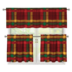 Red Green And Yellow Stewart Print 3 Piece Kitchen Curtains