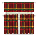 Red Green And Yellow Stewart Print 3 Piece Kitchen Curtains