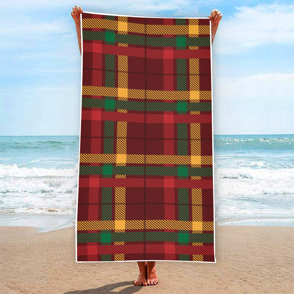 Red Green And Yellow Stewart Print Beach Towel