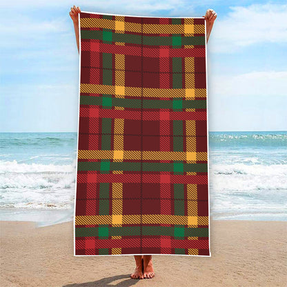 Red Green And Yellow Stewart Print Beach Towel