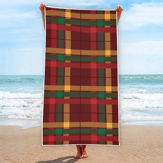 Red Green And Yellow Stewart Print Beach Towel