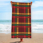 Red Green And Yellow Stewart Print Beach Towel