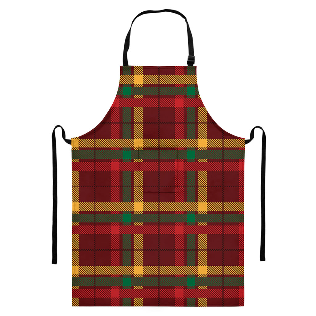 Red Green And Yellow Stewart Print Bib Apron With Pocket