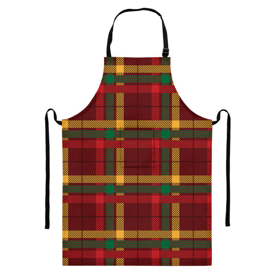 Red Green And Yellow Stewart Print Bib Apron With Pocket