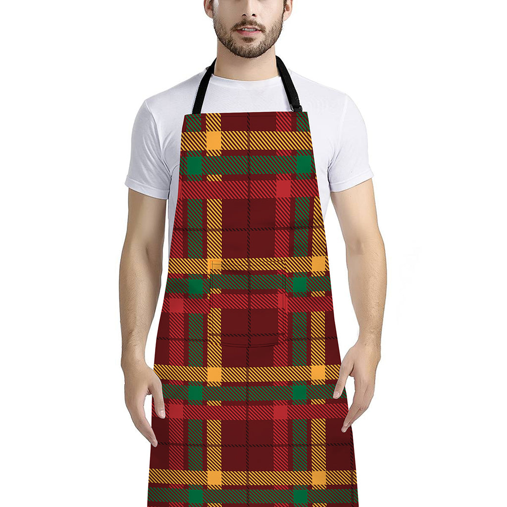 Red Green And Yellow Stewart Print Bib Apron With Pocket