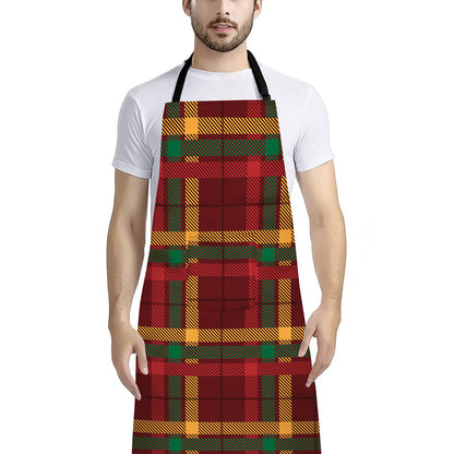 Red Green And Yellow Stewart Print Bib Apron With Pocket