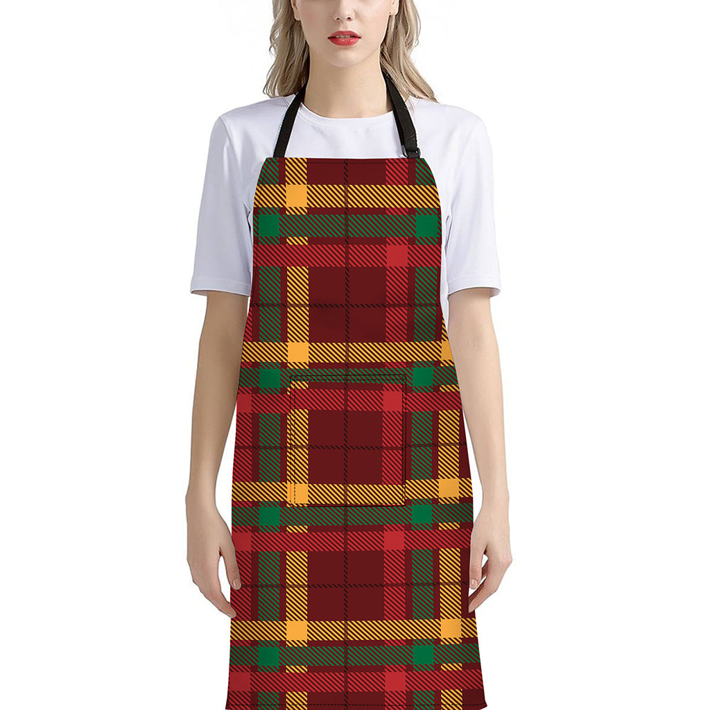 Red Green And Yellow Stewart Print Bib Apron With Pocket