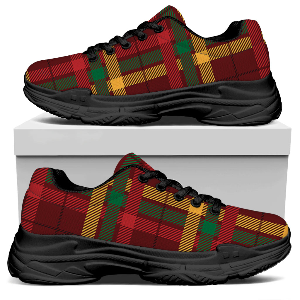 Red Green And Yellow Stewart Print Black Chunky Shoes