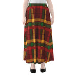Red Green And Yellow Stewart Print Chiffon Maxi Skirt