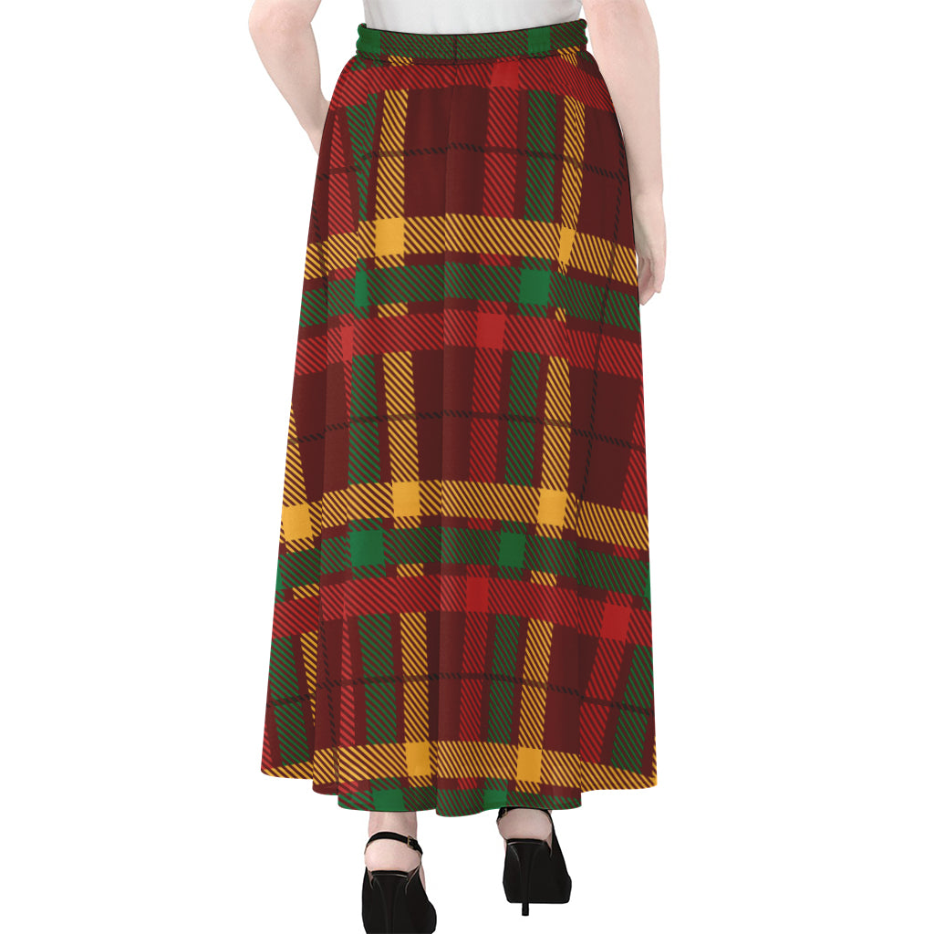 Red Green And Yellow Stewart Print Chiffon Maxi Skirt