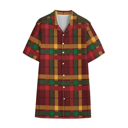 Red Green And Yellow Stewart Print Cotton Hawaiian Shirt