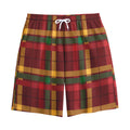 Red Green And Yellow Stewart Print Cotton Shorts