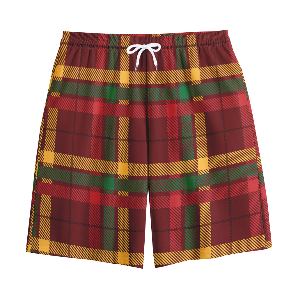 Red Green And Yellow Stewart Print Cotton Shorts