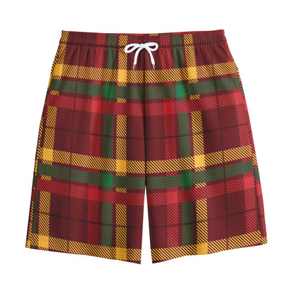 Red Green And Yellow Stewart Print Cotton Shorts