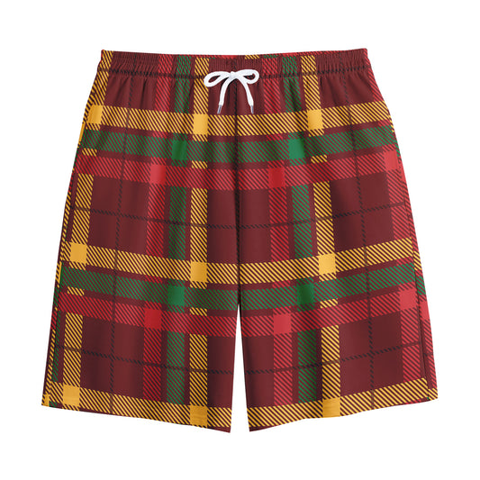 Red Green And Yellow Stewart Print Cotton Shorts