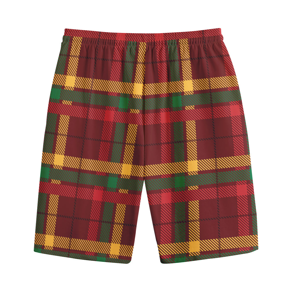 Red Green And Yellow Stewart Print Cotton Shorts