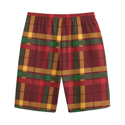 Red Green And Yellow Stewart Print Cotton Shorts