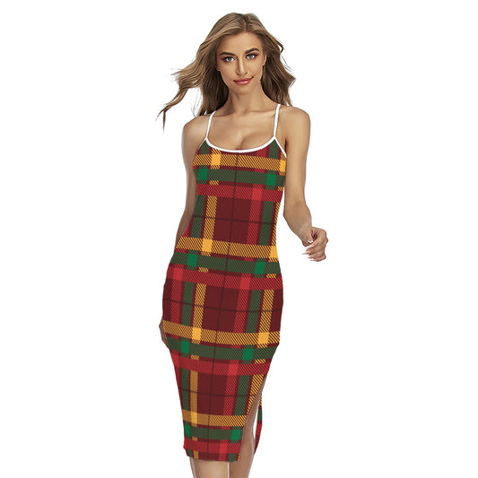 Red Green And Yellow Stewart Print Cross Back Cami Dress