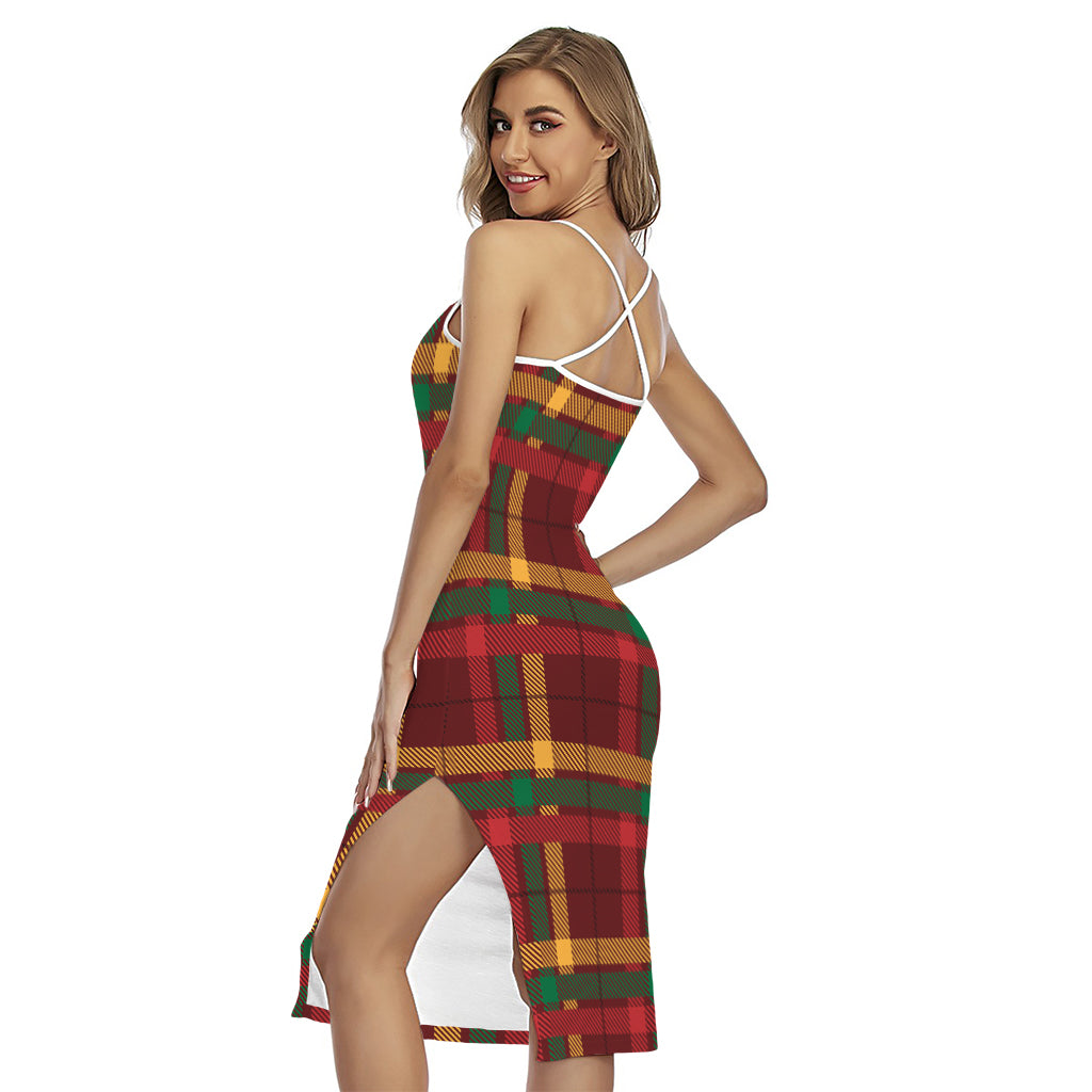 Red Green And Yellow Stewart Print Cross Back Cami Dress