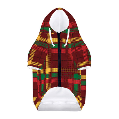 Red Green And Yellow Stewart Print Dog Zip Up Hoodie
