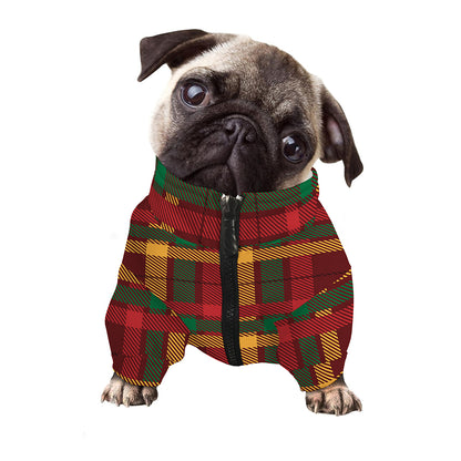 Red Green And Yellow Stewart Print Dog Zip Up Jacket
