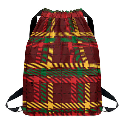 Red Green And Yellow Stewart Print Drawstring Backpack