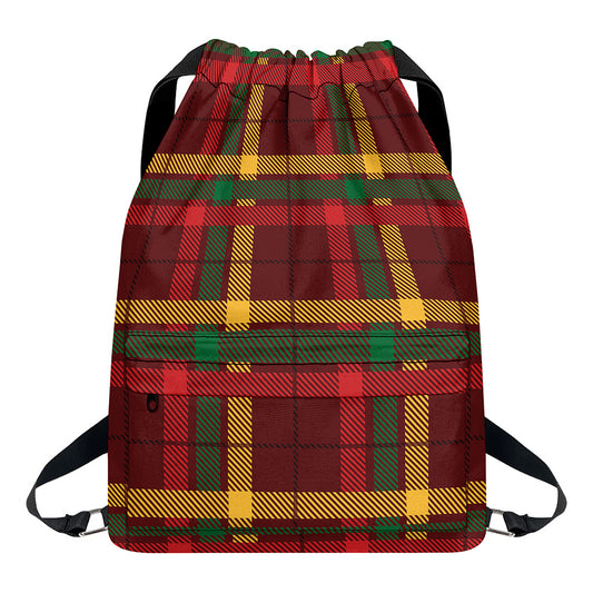 Red Green And Yellow Stewart Print Drawstring Backpack
