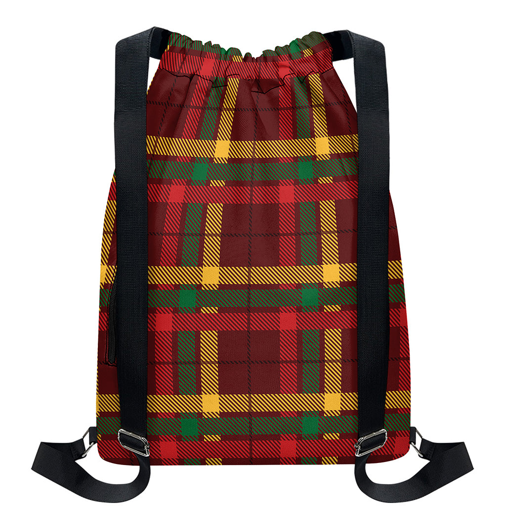 Red Green And Yellow Stewart Print Drawstring Backpack