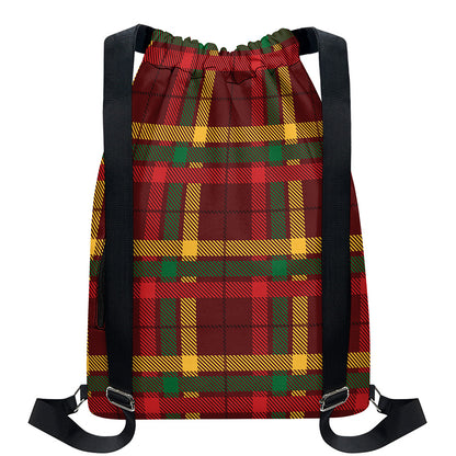 Red Green And Yellow Stewart Print Drawstring Backpack