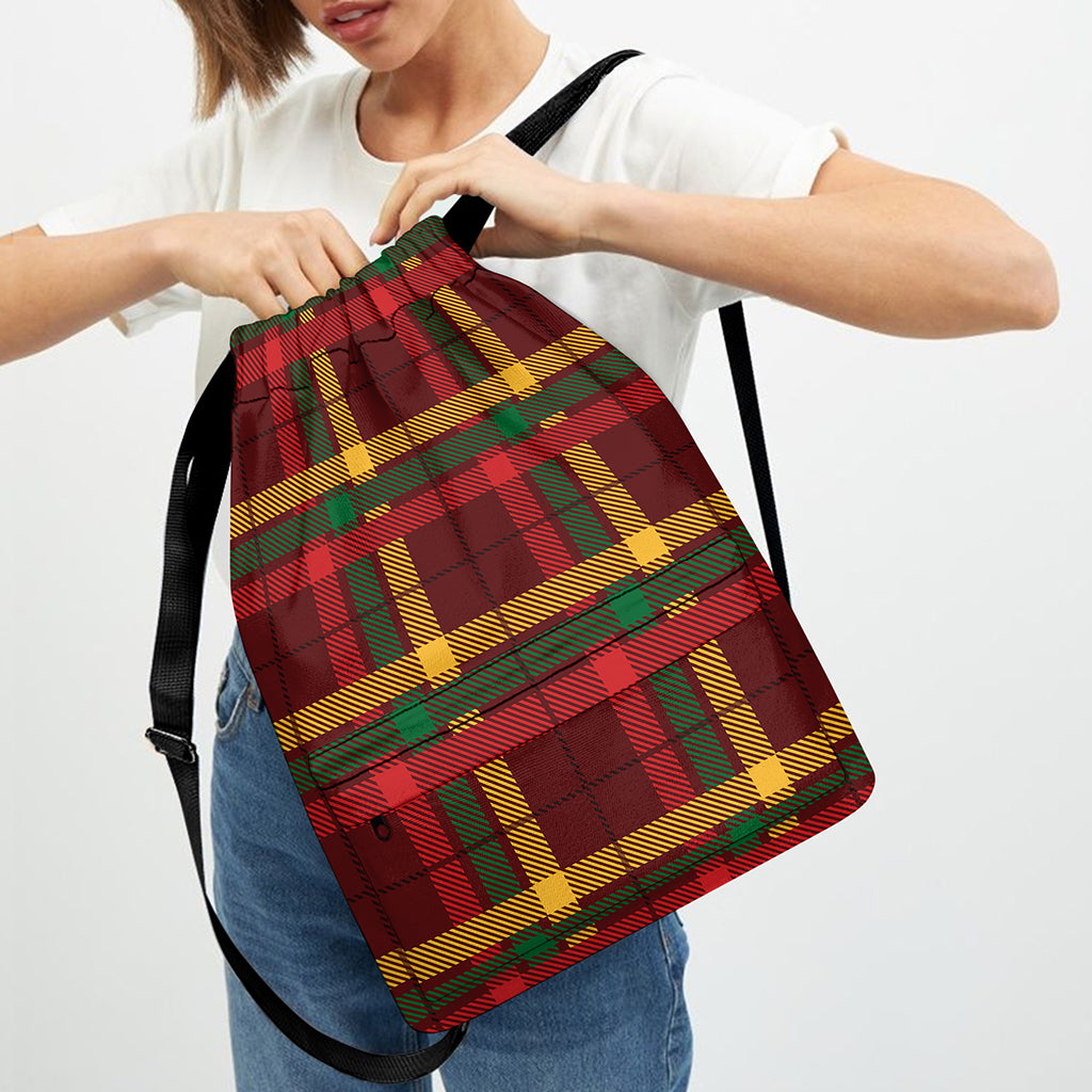 Red Green And Yellow Stewart Print Drawstring Backpack