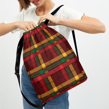 Red Green And Yellow Stewart Print Drawstring Backpack