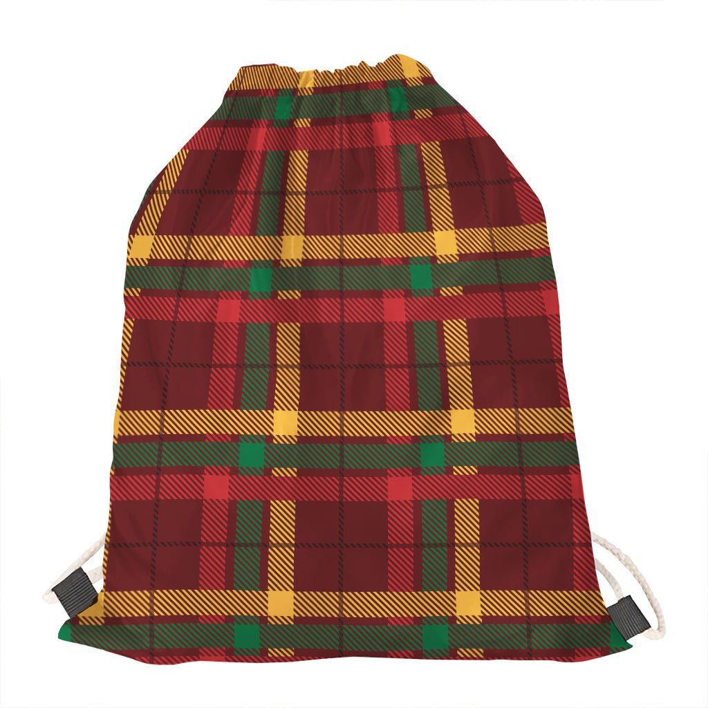 Red Green And Yellow Stewart Print Drawstring Bag