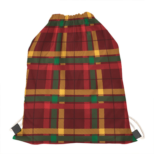 Red Green And Yellow Stewart Print Drawstring Bag