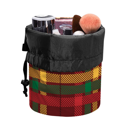 Red Green And Yellow Stewart Print Drawstring Makeup Bag
