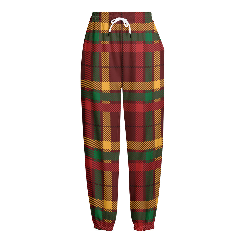 Red Green And Yellow Stewart Print Fleece Lined Knit Pants