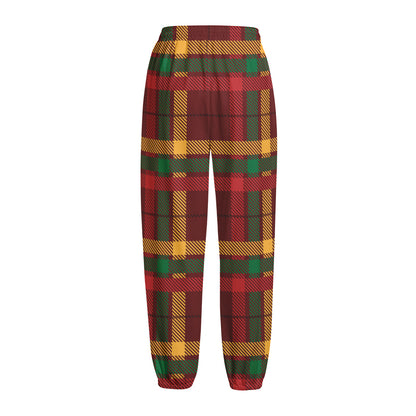 Red Green And Yellow Stewart Print Fleece Lined Knit Pants