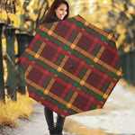 Red Green And Yellow Stewart Print Foldable Umbrella
