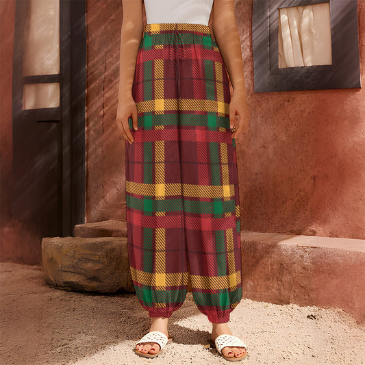 Red Green And Yellow Stewart Print Harem Pants