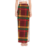 Red Green And Yellow Stewart Print High Slit Maxi Skirt