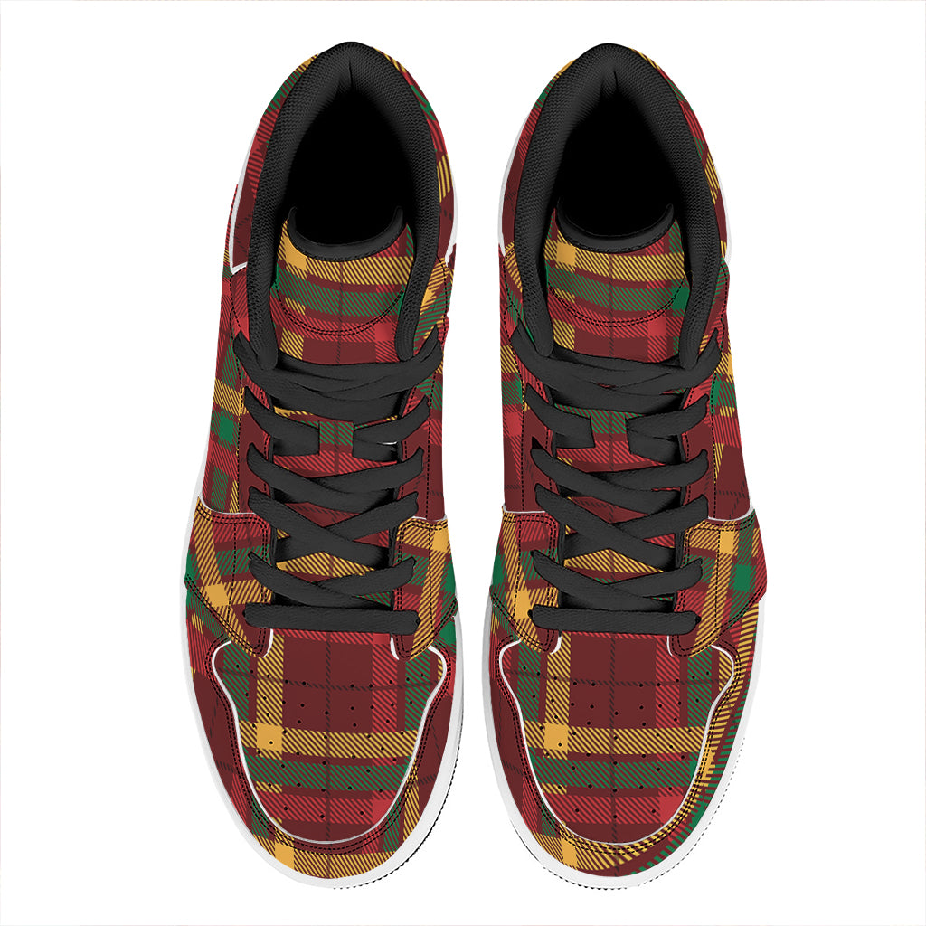 Red Green And Yellow Stewart Print High Top Leather Sneakers