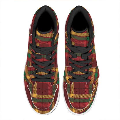 Red Green And Yellow Stewart Print High Top Leather Sneakers